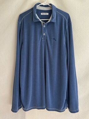 Tommy Bahama IslandZone Long Sleeve Polo Shirt Blue Size: XLT Big & Tall